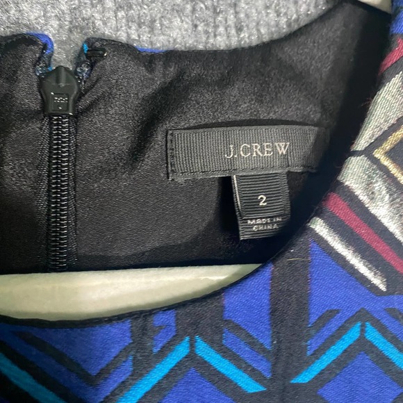 J. Crew Mini Dress 2 Small Blue Geometric Jacquard Fit And Flare Windowpane - Picture 8 of 11